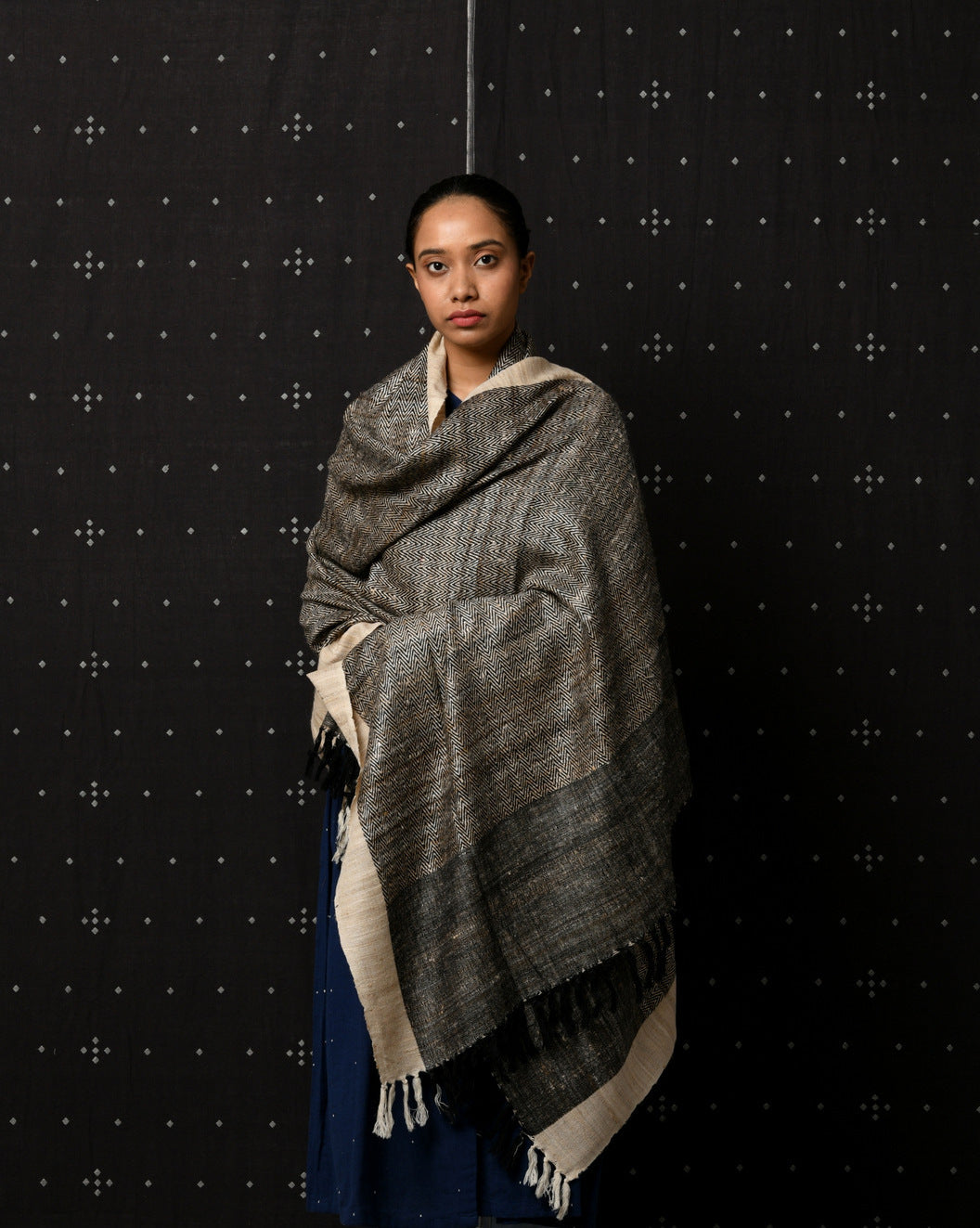 Hand woven silk wool shawl