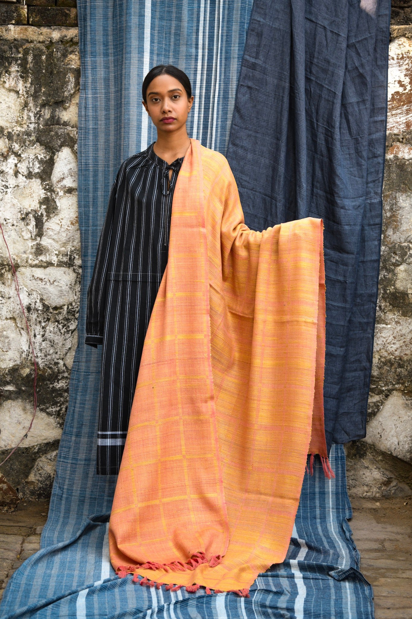 Hand woven silk wool shawl