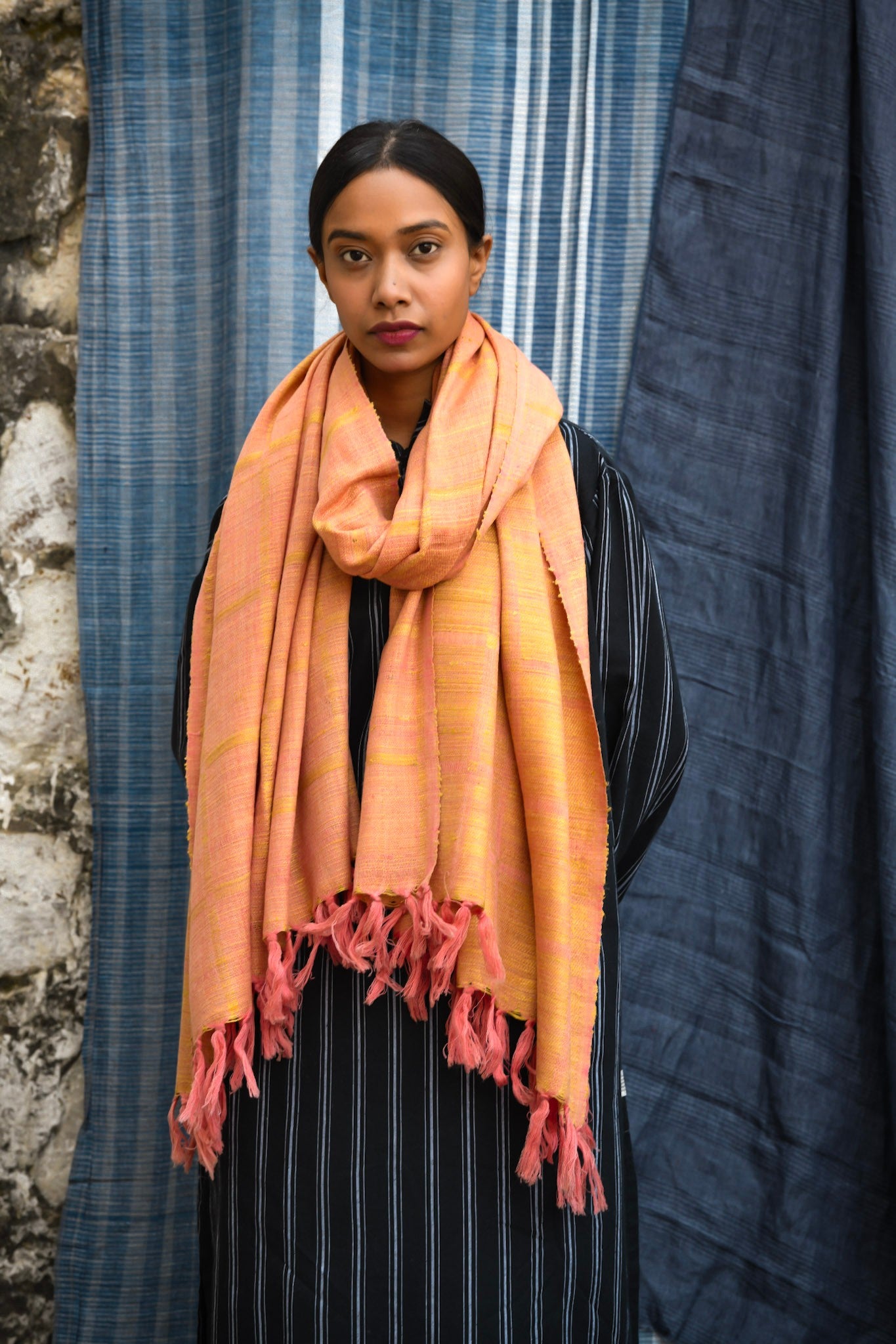 Hand woven silk wool shawl