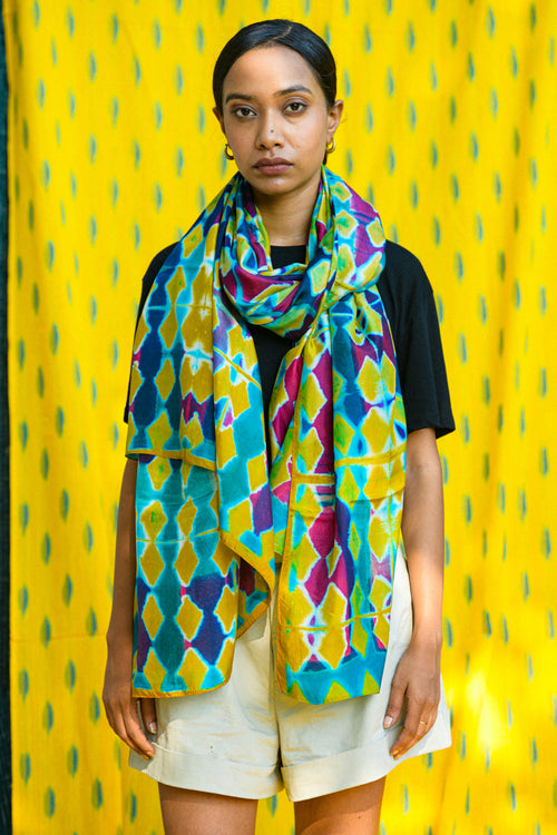 Dream in Color | Hand-Dyed Itajime Shibori Silk Wrap