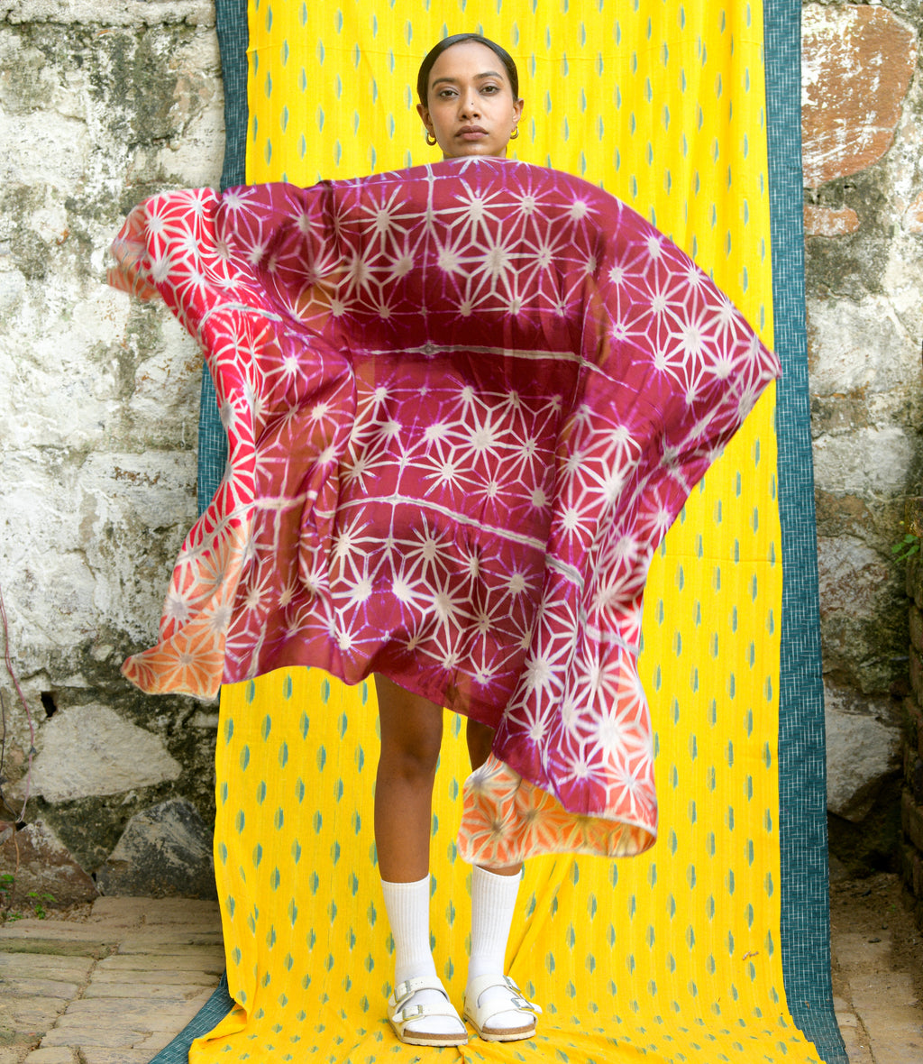Dream in Color | Hand-Dyed Itajime Shibori Silk Wrap