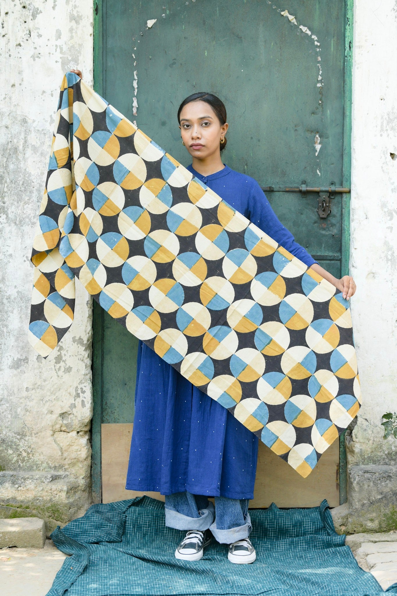 Ajrakh Block Print Cotton Scarf – Handmade & Natural Dyed