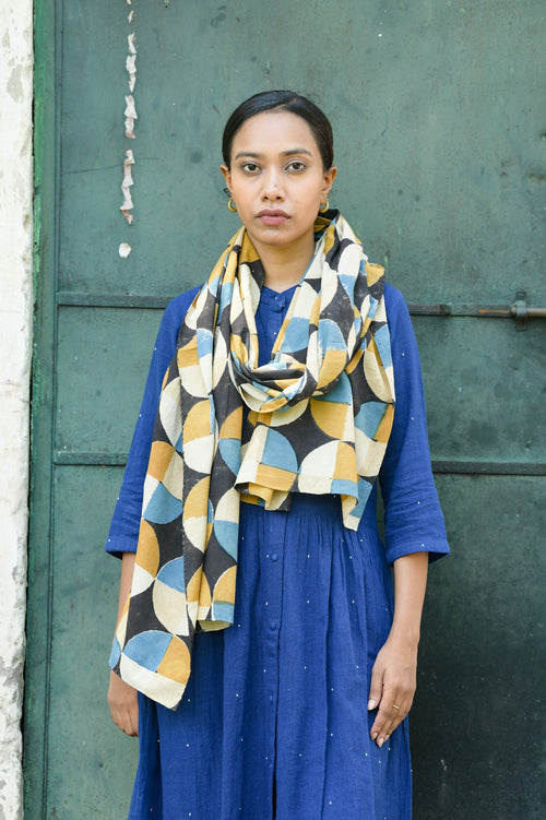 Ajrakh Block Print Cotton Scarf – Handmade & Natural Dyed