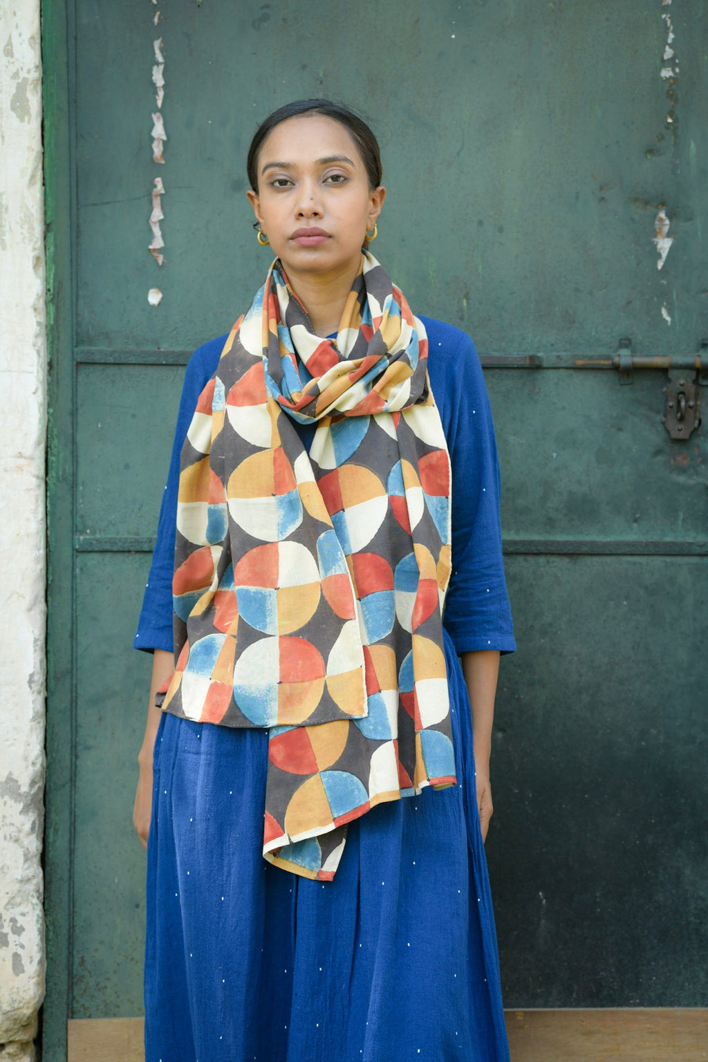 Ajrakh Block Print Cotton Scarf – Handmade & Natural Dyed
