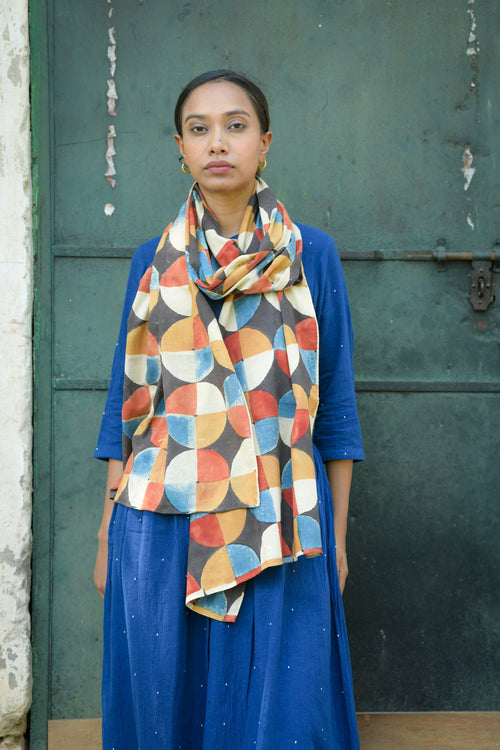 Ajrakh Block Print Cotton Scarf – Handmade & Natural Dyed