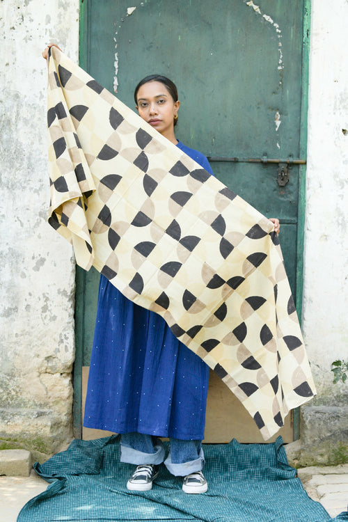 Ajrakh Block Print Cotton Scarf – Handmade & Natural Dyed