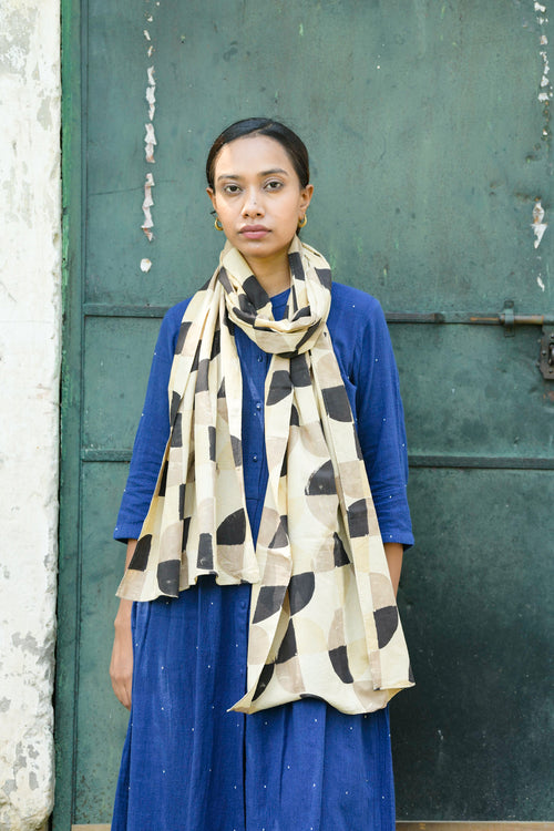 Ajrakh Block Print Cotton Scarf – Handmade & Natural Dyed