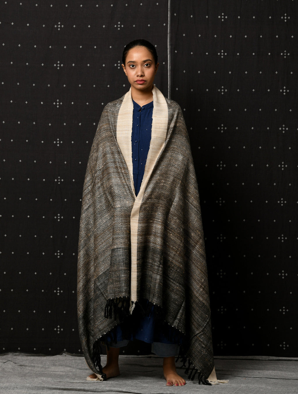 Hand woven silk wool shawl