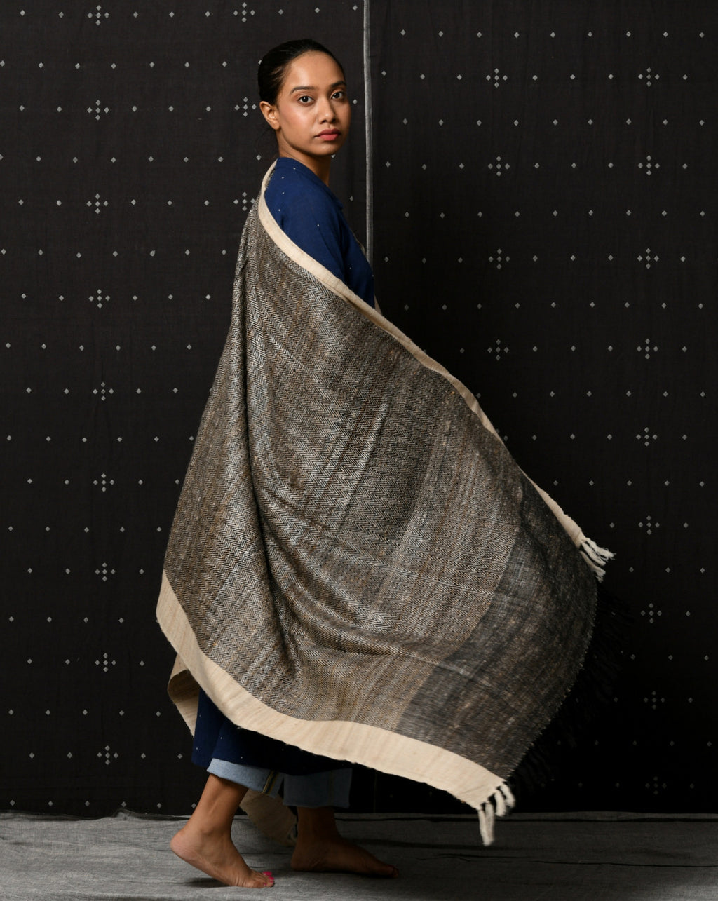 Hand woven silk wool shawl